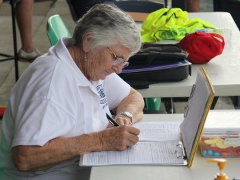 Helen Cameron testing the new match sheets